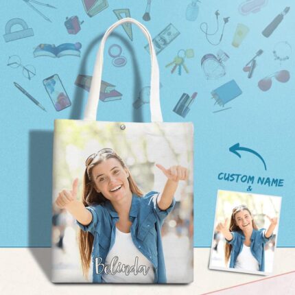 Ctom Canvas Tote Bag with Text & Photo Anniversary Gift For Best Friend